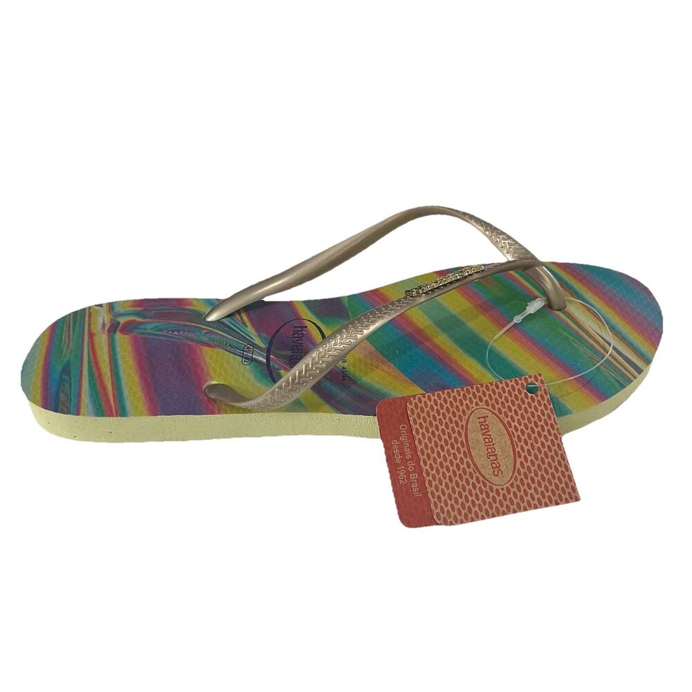 Havaianas- Slim Iridescent Flip-flop Sandals- Women's 11/12- Lime Green-New